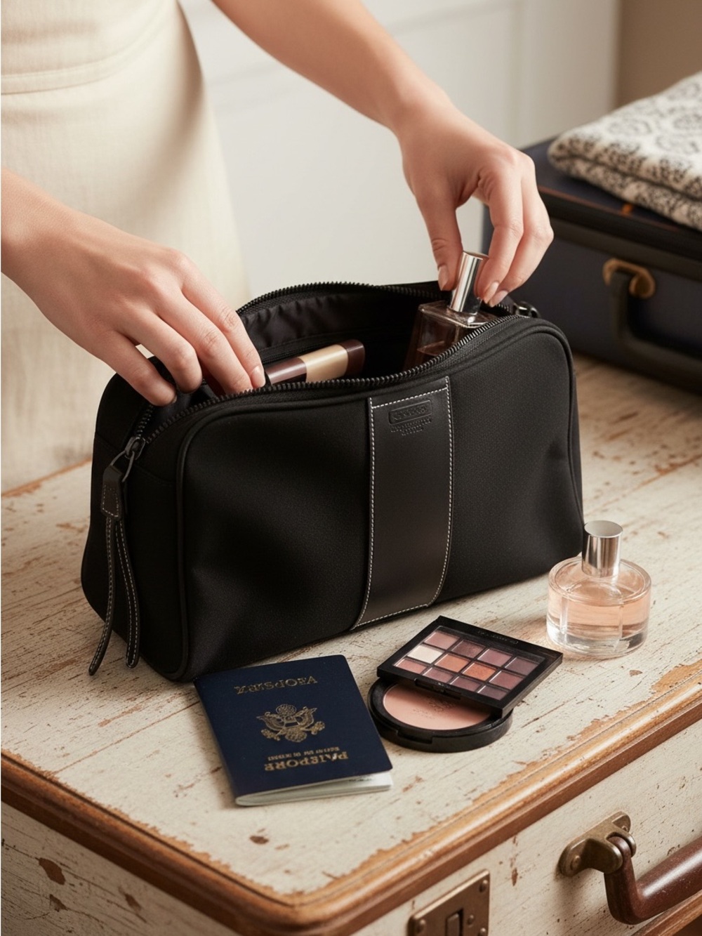 Coach Black Nylon Leather Trim Travel Cosmetic Case Toiletry Bag